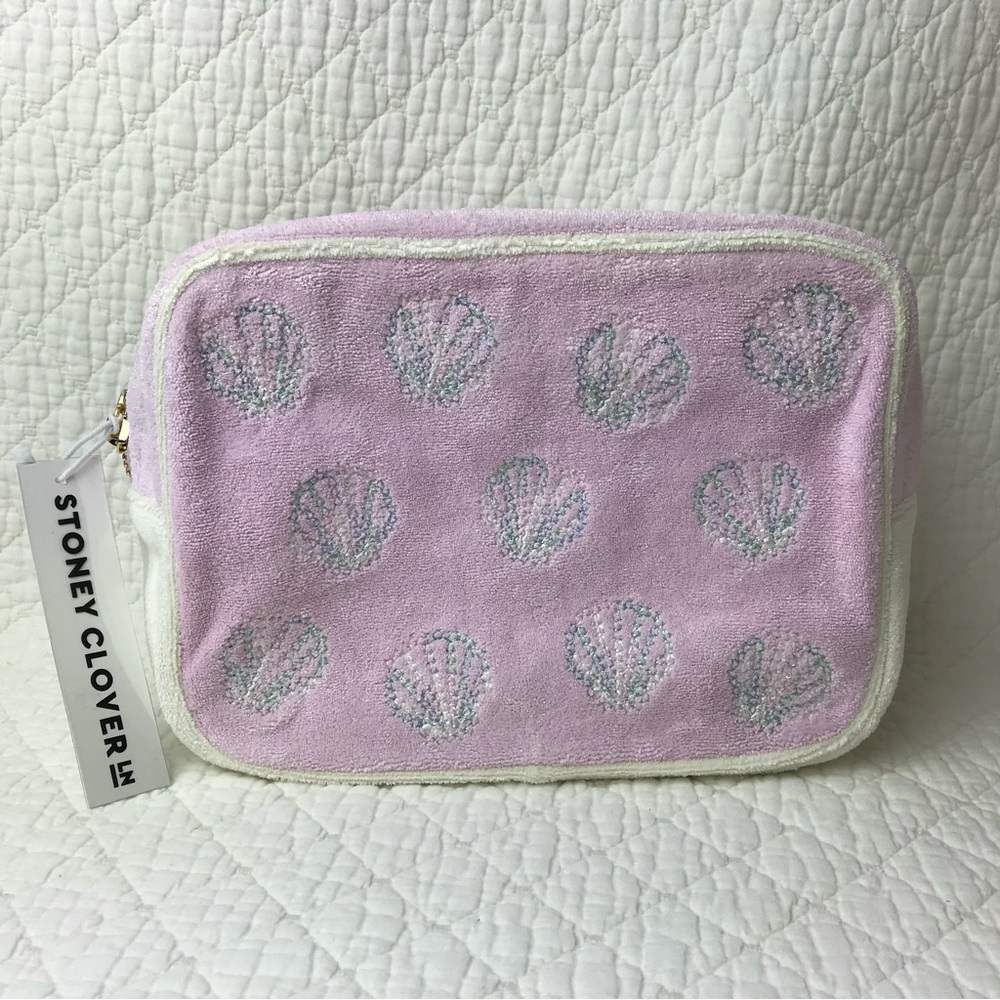 COPY - Stoney Clover Lane Terry Embroidered Sea shells Large Pouch Sun Kissed N…